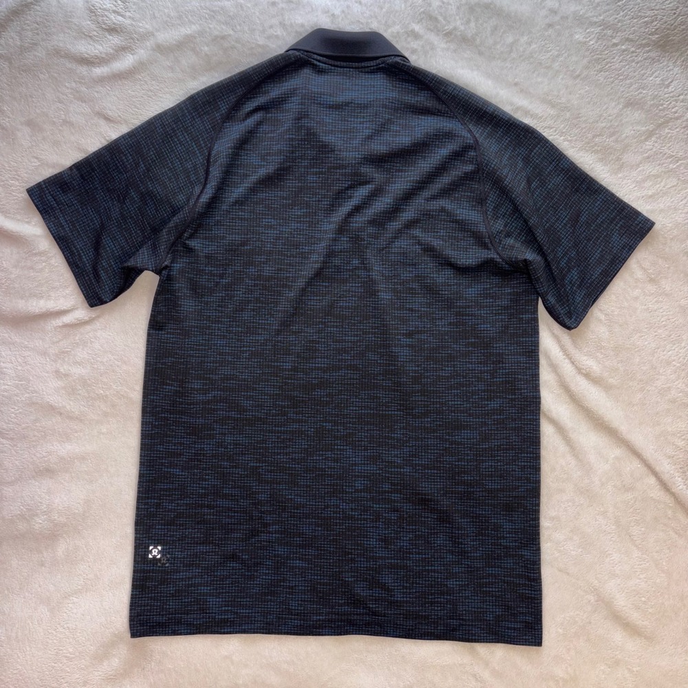LULULEMON Metal Vent Tech Polo Mens L Blue Black Short Sleeve Athletic Golf Gym - Picture 5 of 9